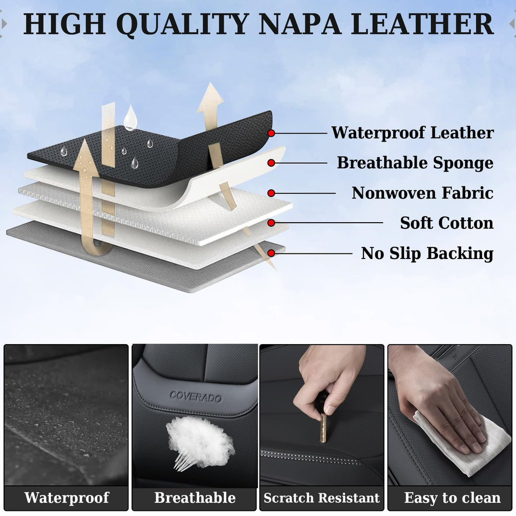 Coverado Car Seat Covers, Seat Covers for Cars, Waterproof Leather Auto Seat Protectors, Leather Car Seat Cushion, Car Interiors Accessories Universal Fit for Most Cars