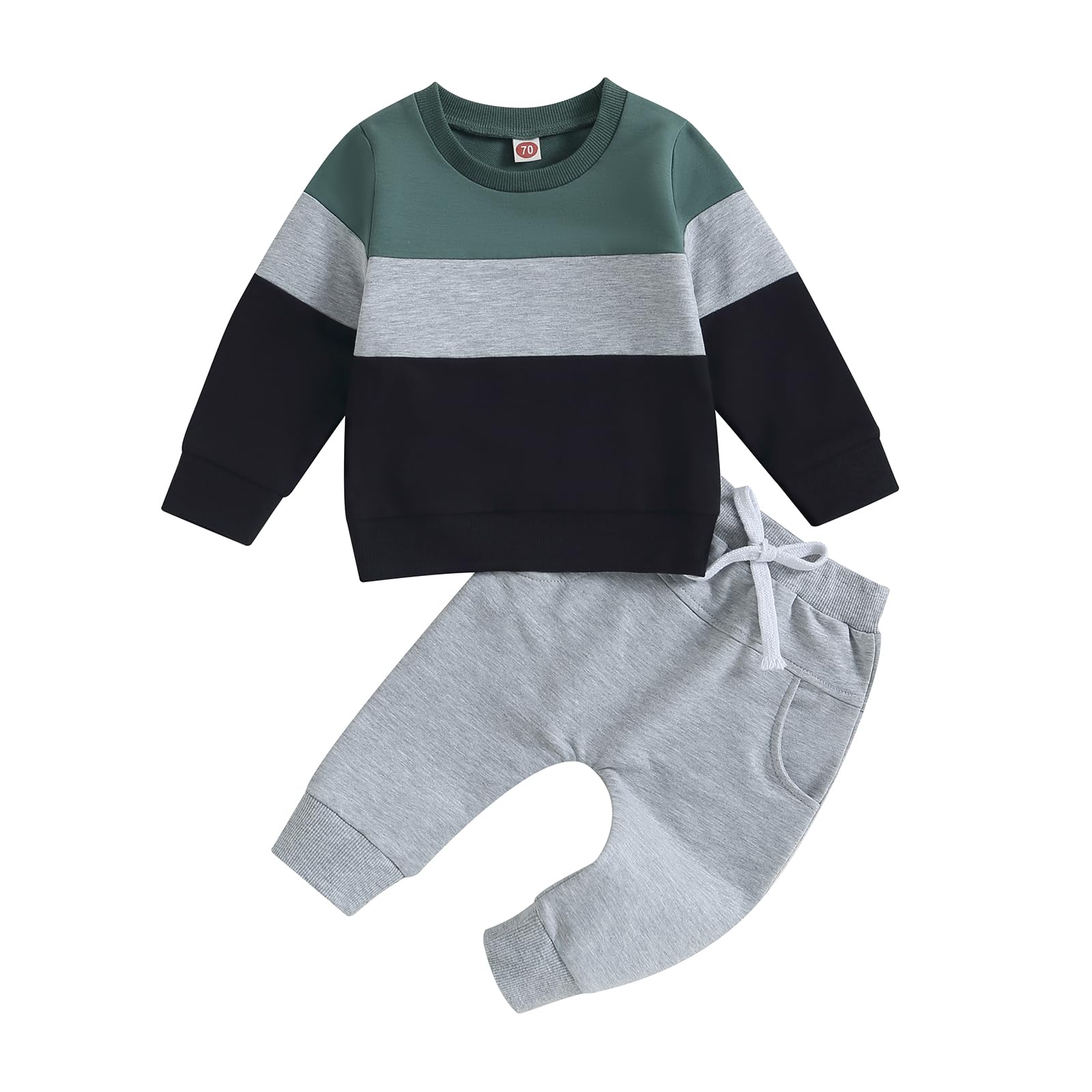 Kupretty Toddler Baby Boy Color Block Sweatshirt Pants Set