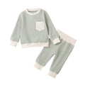 Fufuriprefer Toddler Baby Boy Fall Clothes Waffle outfit Long Sleeve Top Jogger Pant Set (White Green, 6-12 Months)