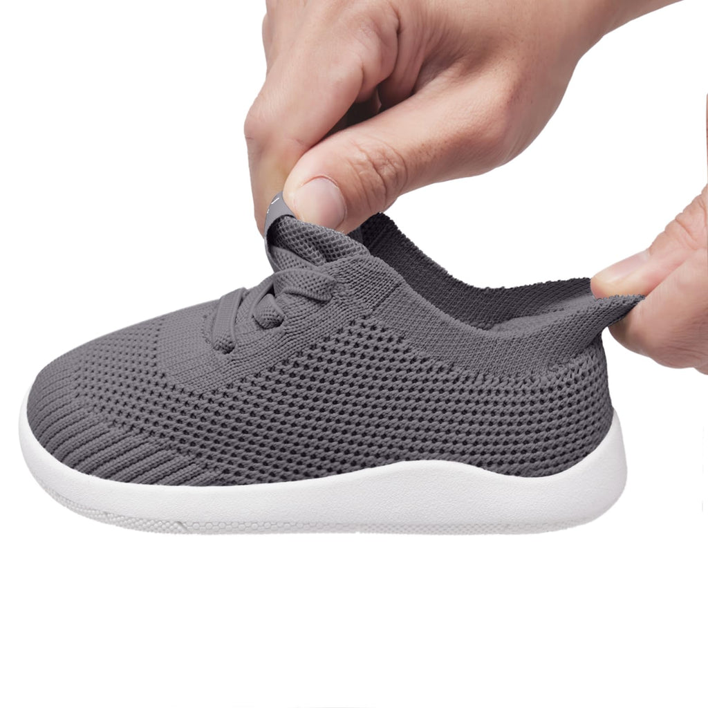 MORENDL Toddler Shoes Boys First Wide Toe Barefoot Walking Shoes Baby Boy Non-Slip Slip On Tennis Sneakers Darkgray 12-15 Months