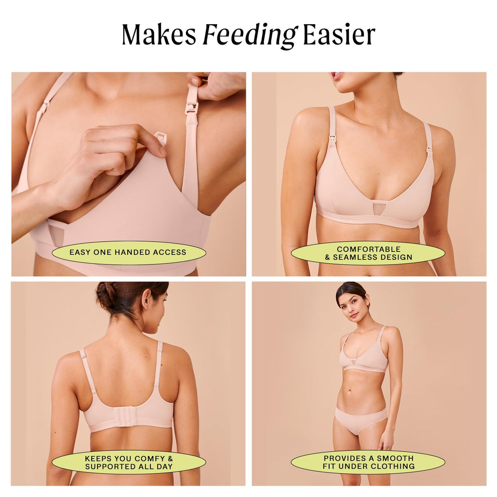 Pepper Nursing Wirefree Bra | Wireless Maternity Bra for Women | Drop-Down Cups with a One-Hand Clasp, Removable Pads, Zero-Digging Support | Sienna Rose Nursing Bra