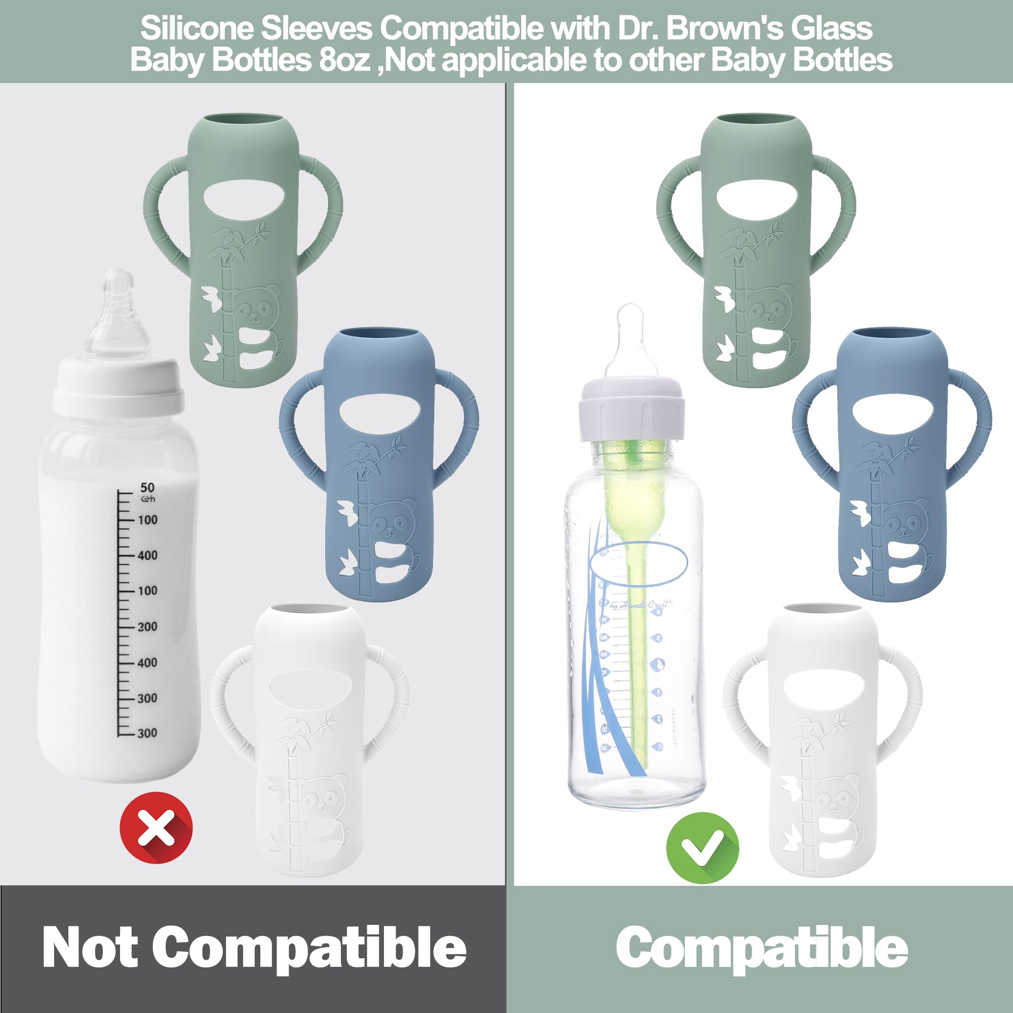 BUSOHA 3 Pack Silicone Sleeves for Dr Brown Glass Narrow Baby Bottle