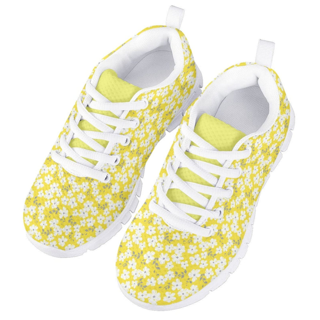 MARSVOVO Walking Shoes for Boy Girl Flexible Athletic Lightweight Breathable Girl Running Shoes Most Comfortable Classic Casual Fashion Non Slip Play Travel Shoes Yellow Floral Printed Size 13 US
