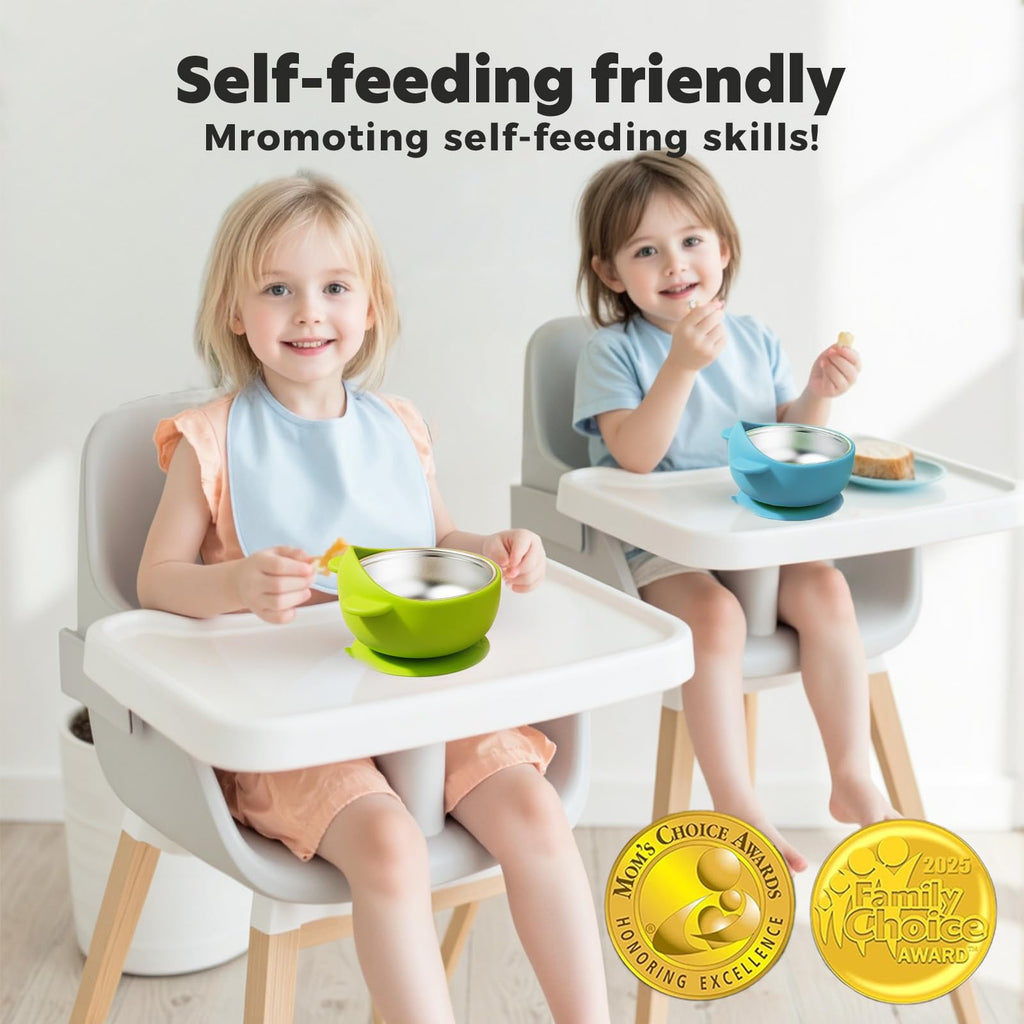 Stainless Steel Baby Bowls with Suction, 2-in-1 Toddler Feeding Set SUS304 Non-Toxic | Unbreakable & Anti-Scald | Super Strong Suction Base | Dishwasher Safe | Perfect Baby Gift - 4Pack Cu.Ft.