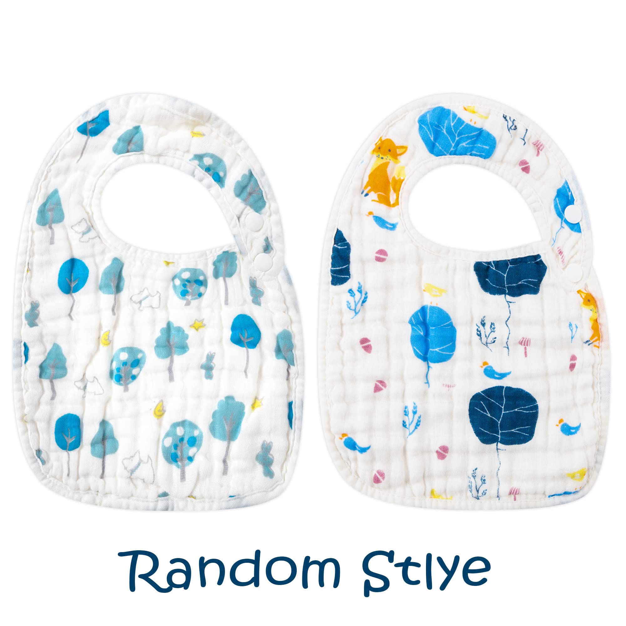 Zainpe 6Pcs Snap Muslin Cotton Baby Bibs Dinosaur Star Bear Pattern Bib, Adjustable Burp Cloths with 6 Absorbent & Soft Layers for Infants Newborns Toddlers Drooling Feeding Teething