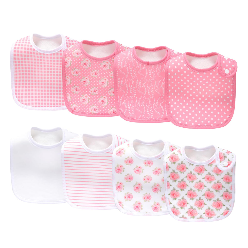 lazyrhino 8 Pack Baby Bibs Unisex Adjustable with Snaps Ultra Soft Absorbent Drooling Teething for Boys and Girls (pink-qt-8pcs)