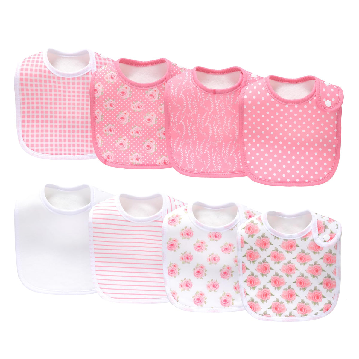 lazyrhino 8 Pack Baby Bibs Unisex Adjustable with Snaps Ultra Soft Absorbent Drooling Teething for Boys and Girls (pink-qt-8pcs)