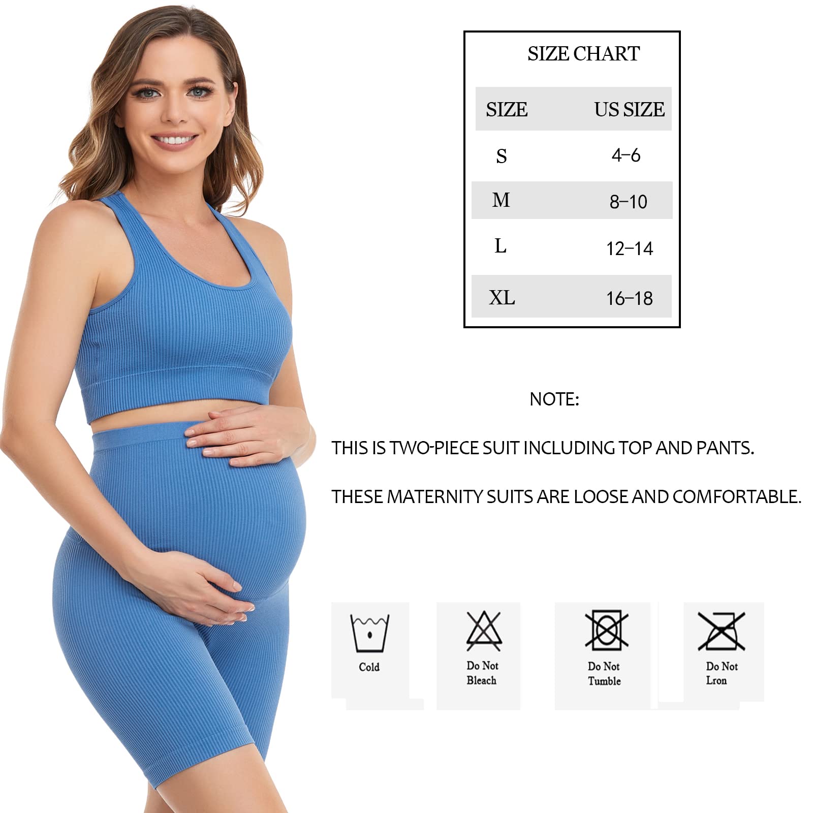 Lataly Women's Maternity 2 Piece Outfit Set - Bra & Shorts for Pregnancy - Yoga workout Lounge Wear Sets
