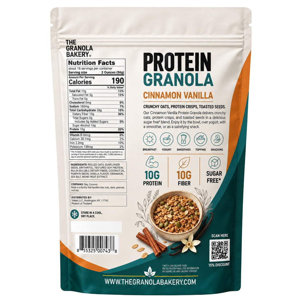 TGB Cinnamon Granola Cereal, 10g Protein, 10g Fiber, Sugar Free, 2.2lb Bag