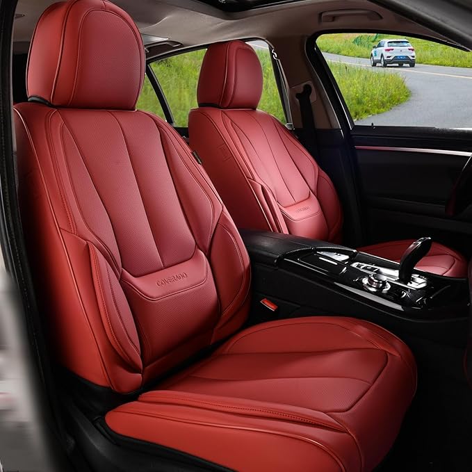 Coverado Car Seat Covers Full Set, Seat Covers for Cars, Red Car Seat Covers Front Seats and Back Car Seat Protector Waterproof, Leather Car Seat Cushion Universal Fit for Most s
