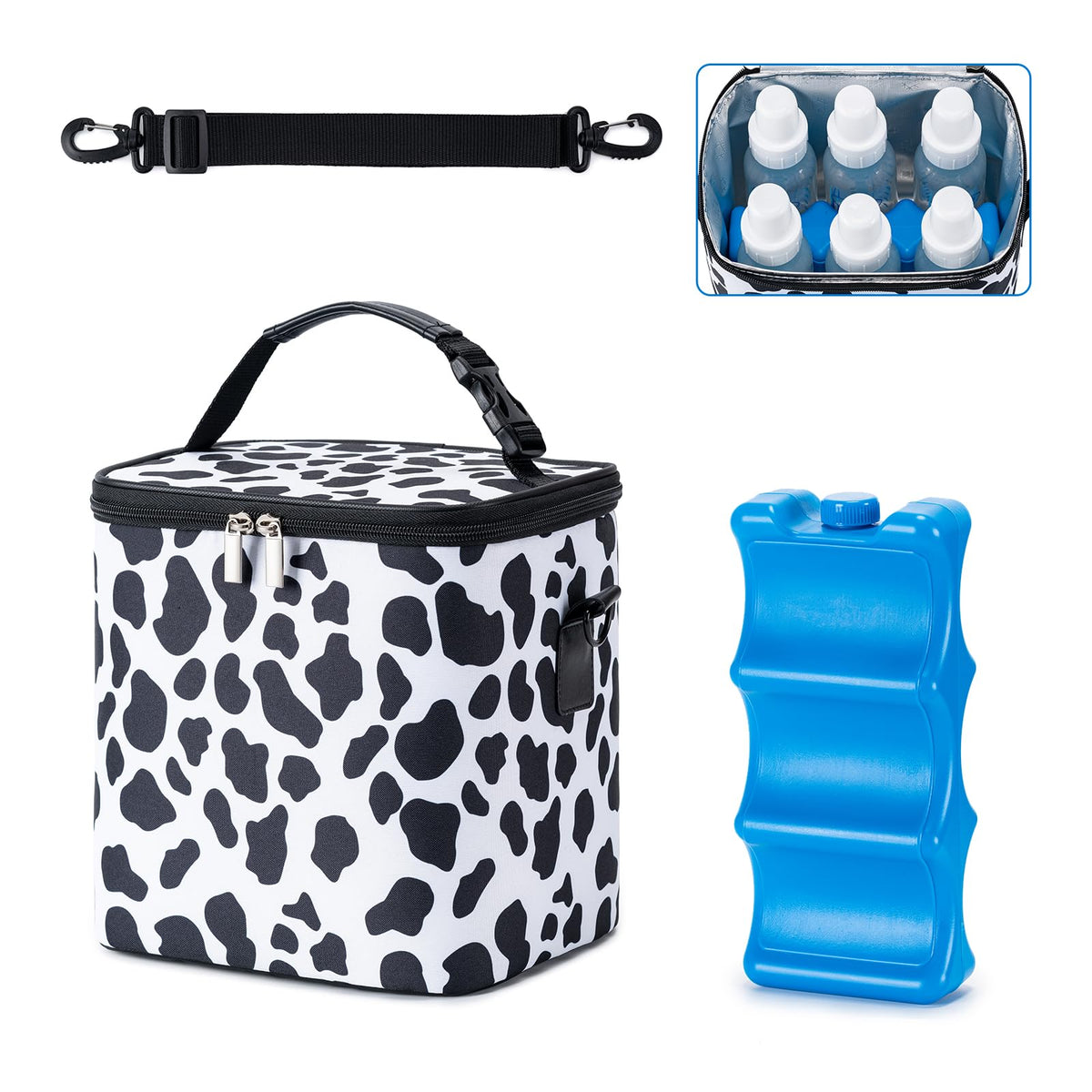 BABEYER Breastmilk Cooler Bag with Ice Pack Fits 6 Baby Bottles Up to 9 Ounce, Baby Bottle Bag with Shoulder Strap for Nursing Mom Daycare, Floral