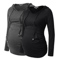 GINKANA Ruched Maternity Hoodie Pullover Shirt Long Sleeve with Pocket Breastfeeding Top,Dark Grey+Black,S