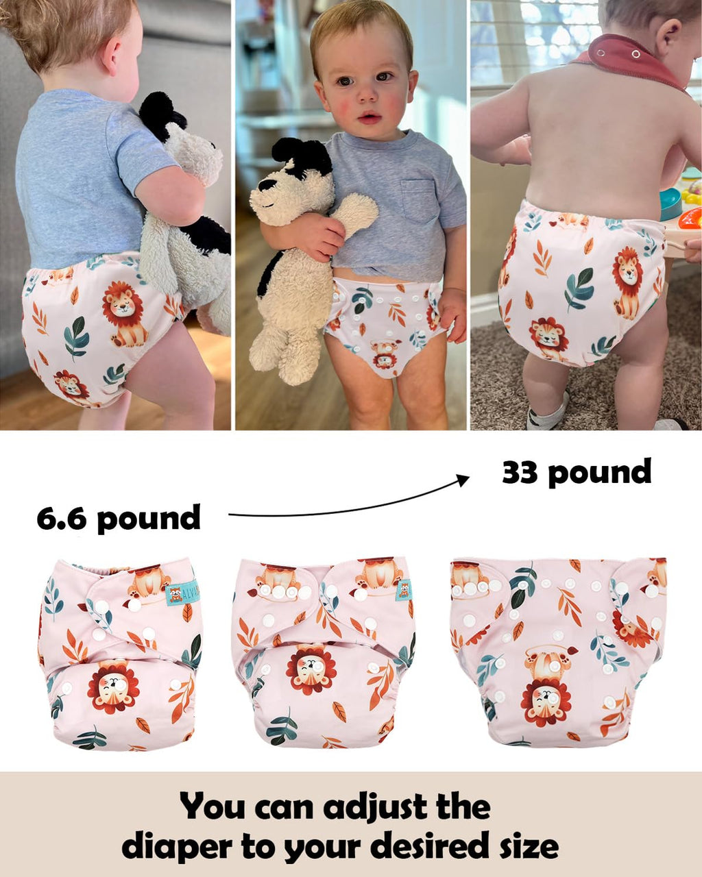 ALVA Baby Cloth Diaper Covers Adjustable Reusable Washable 6 pcs&12 Inserts