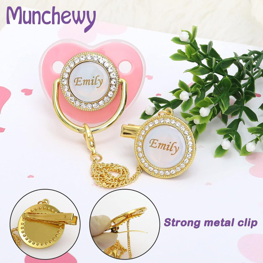 Munchewy Custom Baby Pacifier with Name and Clip for Newborns(White)