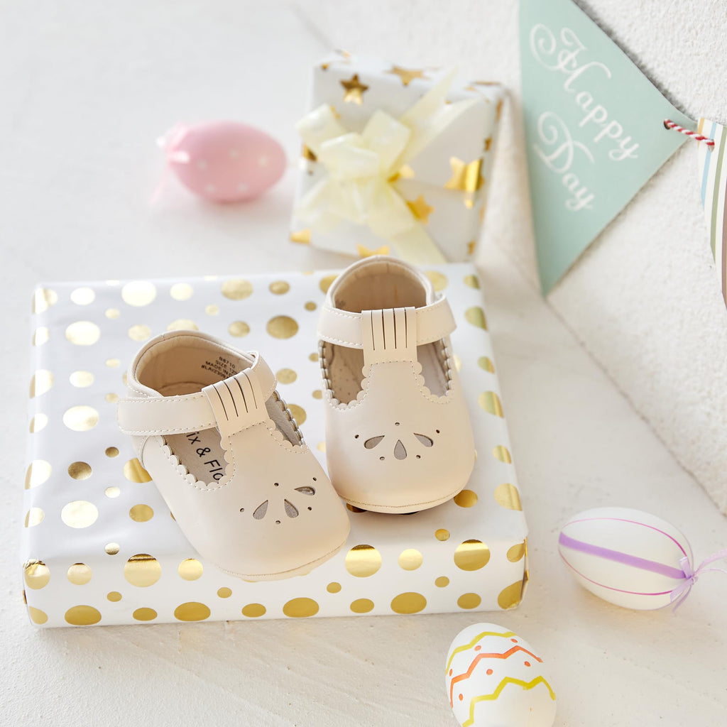 Felix & Flora Soft Sole Beige Baby Dress Shoes - Infant Baby Walking Shoes Moccasins Rubber Sole Crib (Beige,6-9Months Infant)
