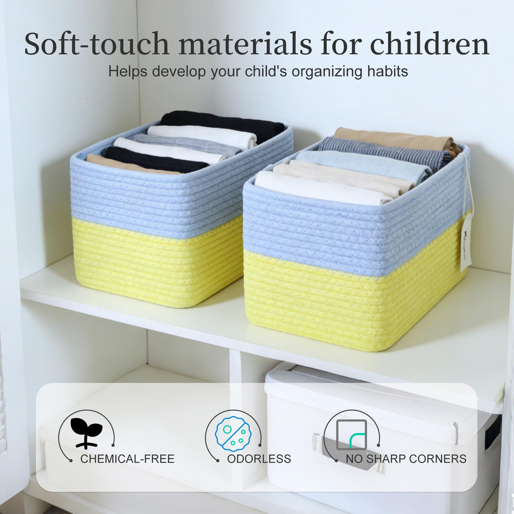 Hopegiver 3 Pack Rainbow Woven Storage Baskets for Shelves, 11x8x7 Inch Cotton Rope Decorative Organizer Bins for Blanket Clothes Book Baby Pet, Colorful Toy Basket for Kids Room, Playroom, Nursery