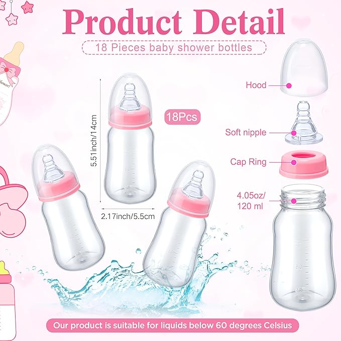 Roowest Bottle Chug Baby Shower Game Favors Including Pink Butterfly Theme Wooden Sign and 18 Pcs Feeding Bottles for Gender Reveal Party Supplies