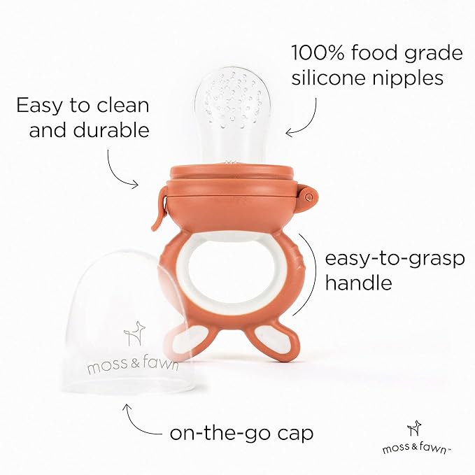 Moss and Fawn Forage Feeder - Soothing Silicone Frozen Breast Milk Popsicle & Baby Food Teething Toy, Pacifier, Fruit Feeder, & Teether - BPA, PVC & Phthalate-Free - Terracotta