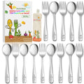 AUOIKK 14-Piece Toddler Flatware, Kids Utensils Stainless Steel Cutlery Set, Children Safe Spoons and Forks with Ergonomic Handle, Easy to use and Dishwasher Safe (Crocodile and Bear)