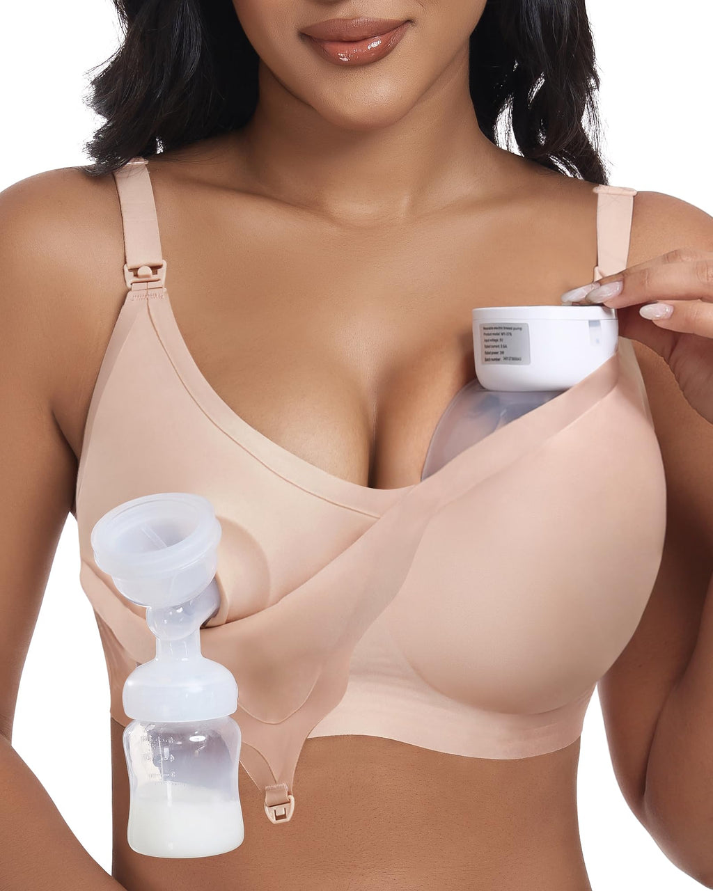 As Fairy Wireless Seamless Pumping Bra Hands Free Nursing Bra Wirefree Comfort Wearable Breast Pump Bras (Nude M Plus)
