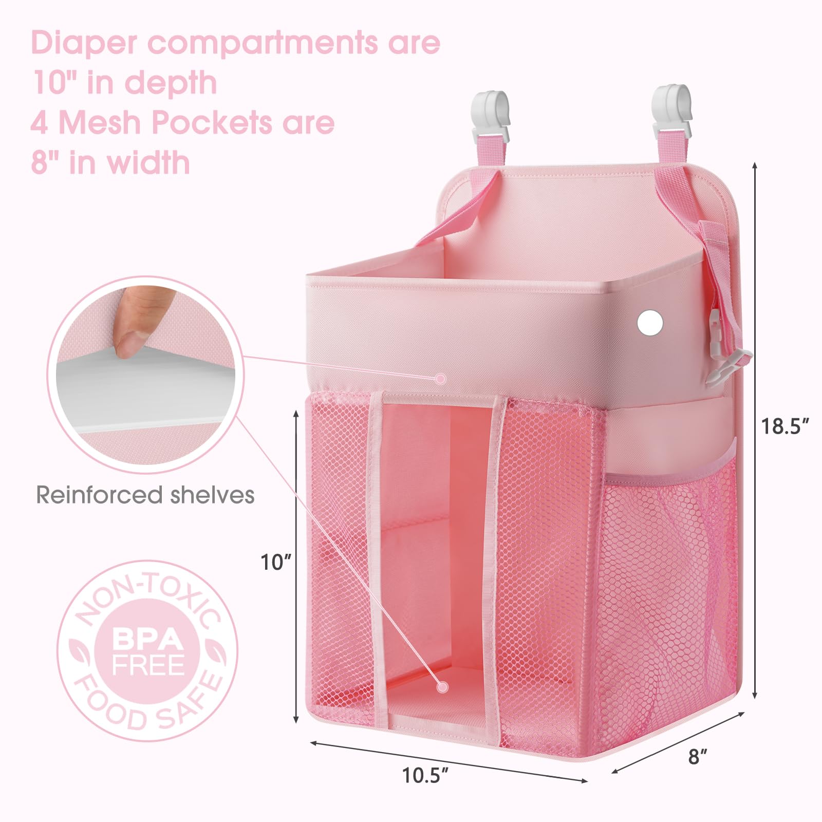 Maliton Hanging Diaper Caddy Nursery Caddy Organizer (Pink)