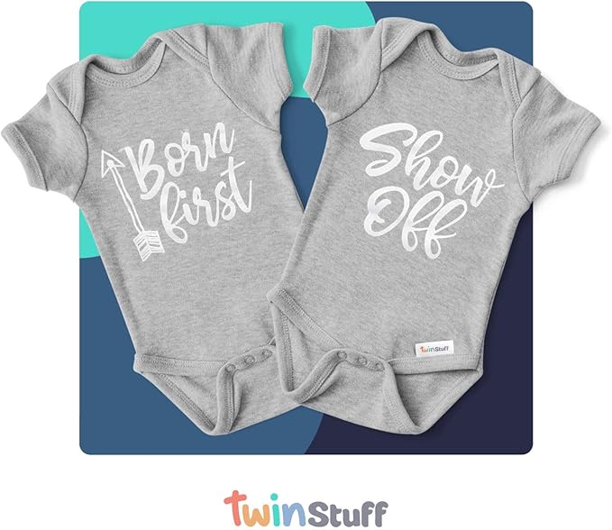 White & Grey Cotton Twin Rompers – Unisex Newborn Outfits for Boys & Girls – Soft, Comfy, Washable, 0-3, 3-6 Months