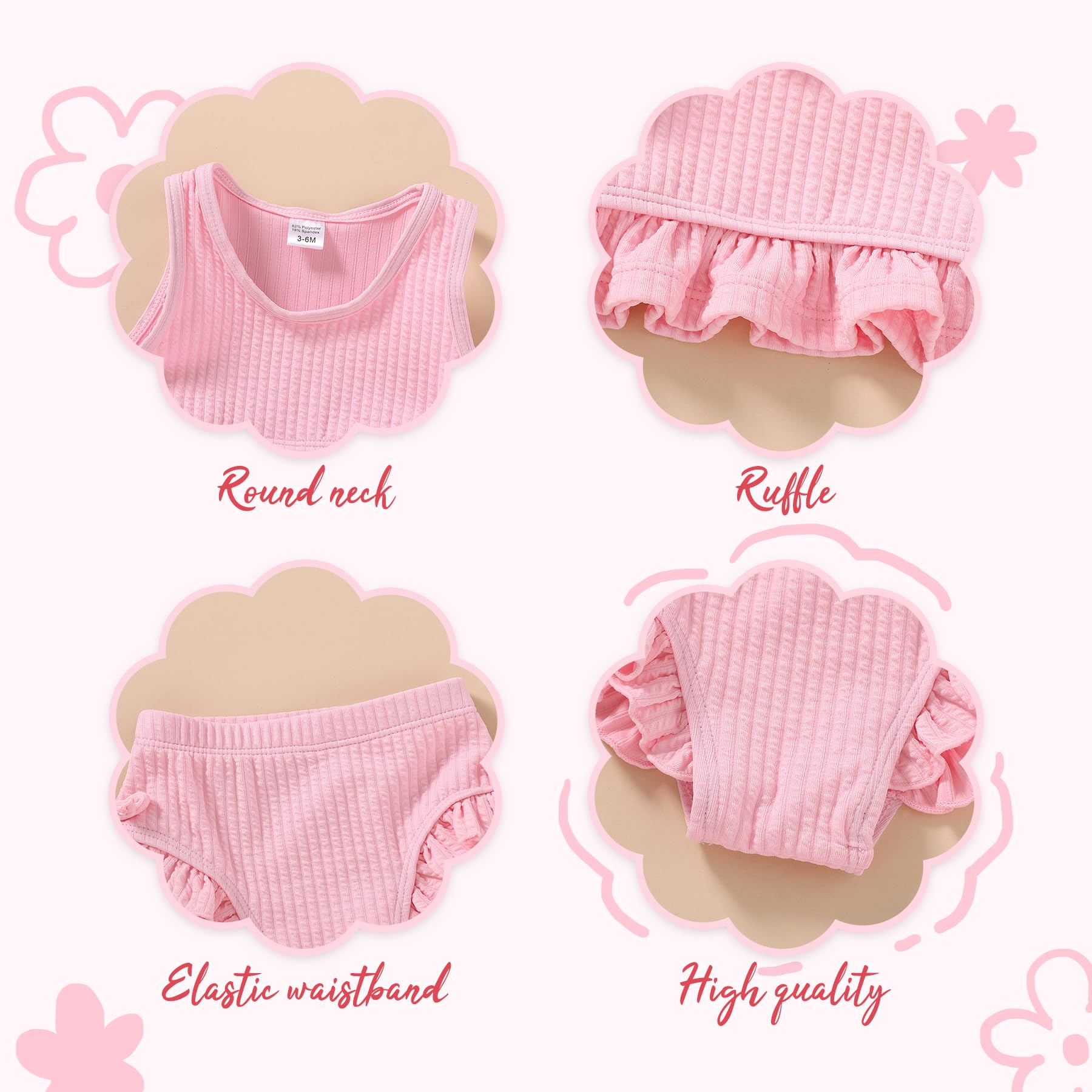 HAPPYMA Baby Swimsuit Toddler Girl Bathing Suit Summer Solid Color Bikini Set Beach Two Piece Swim Wear (Pink, 18-24 Months)