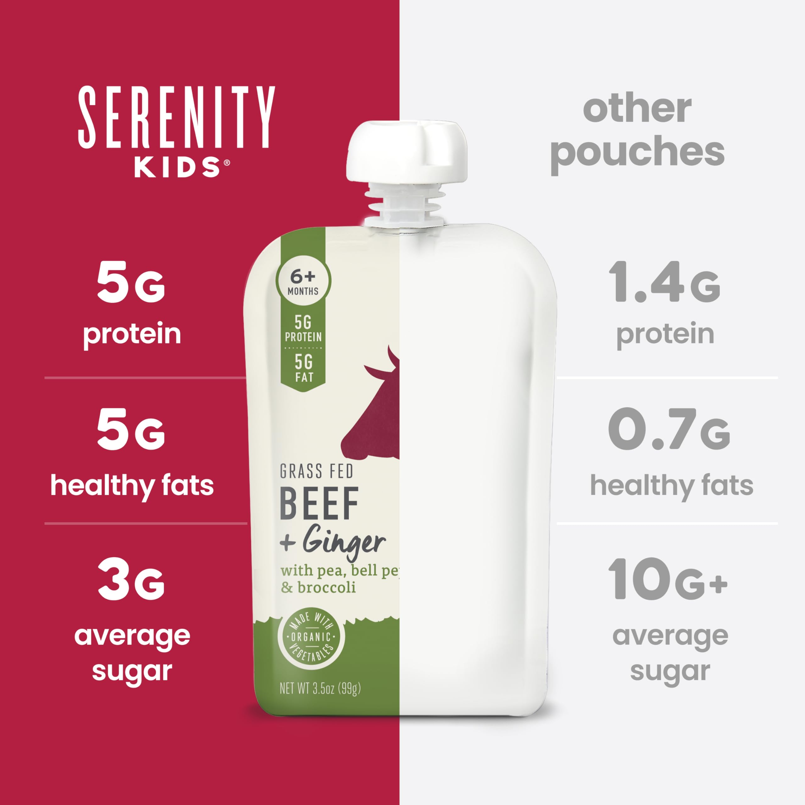 Serenity Kids Organic Baby Food Pouches, Beef & Veggie, 3.5 Oz, 12 Pack