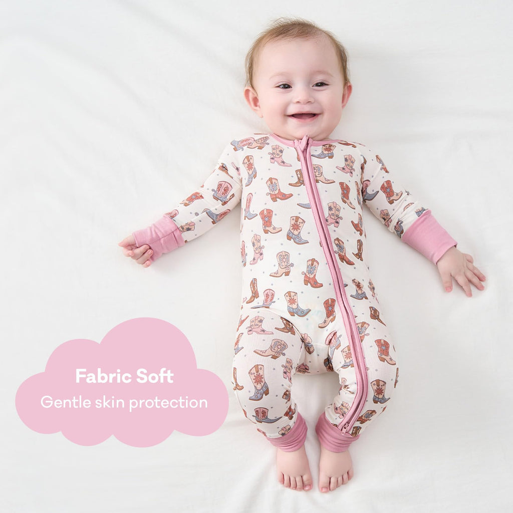 pureborn Baby Girl Sleeper Viscose from Bamboo Footies Pink Boot 18-24M
