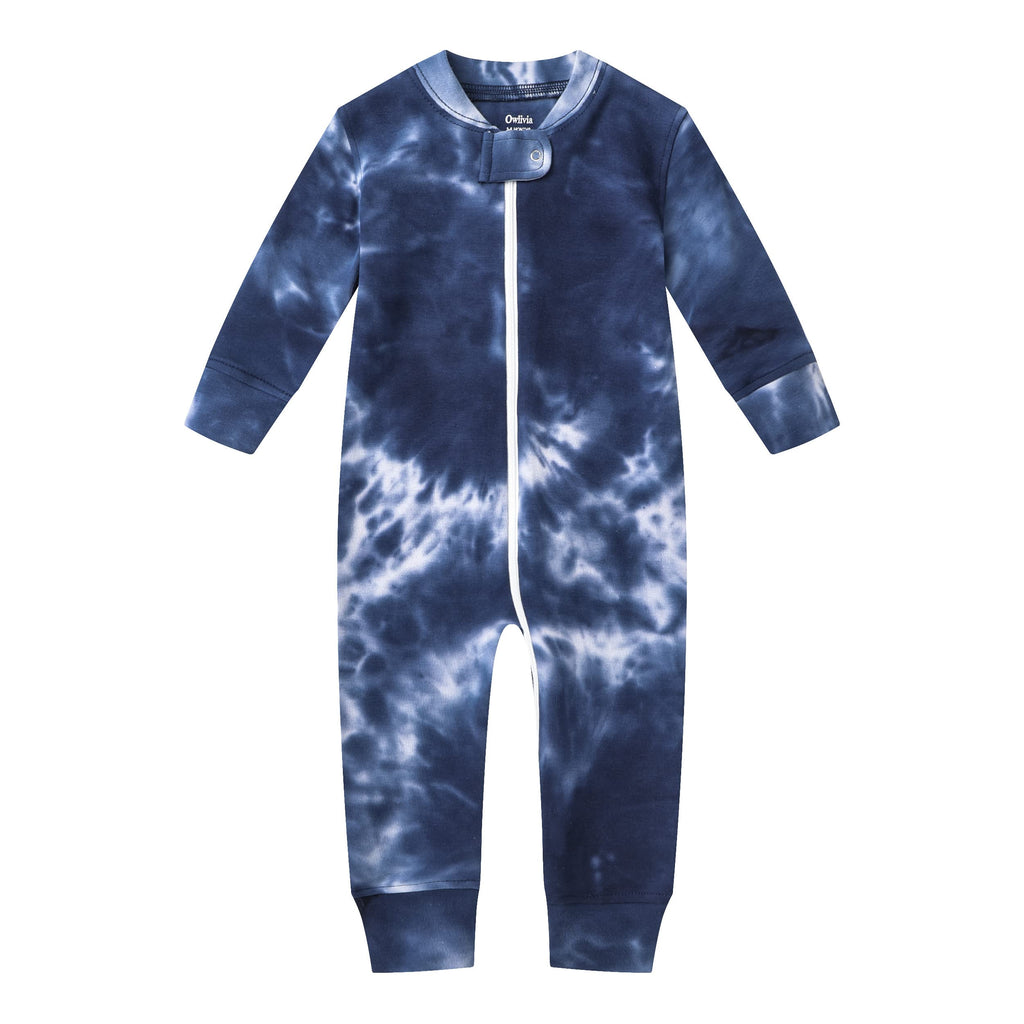Owlivia Organic Cotton Baby Boy Girl Zip up Sleep N Play, Footless, Long Sleeve(18-24 Months, Tie Dye Dark Navy)