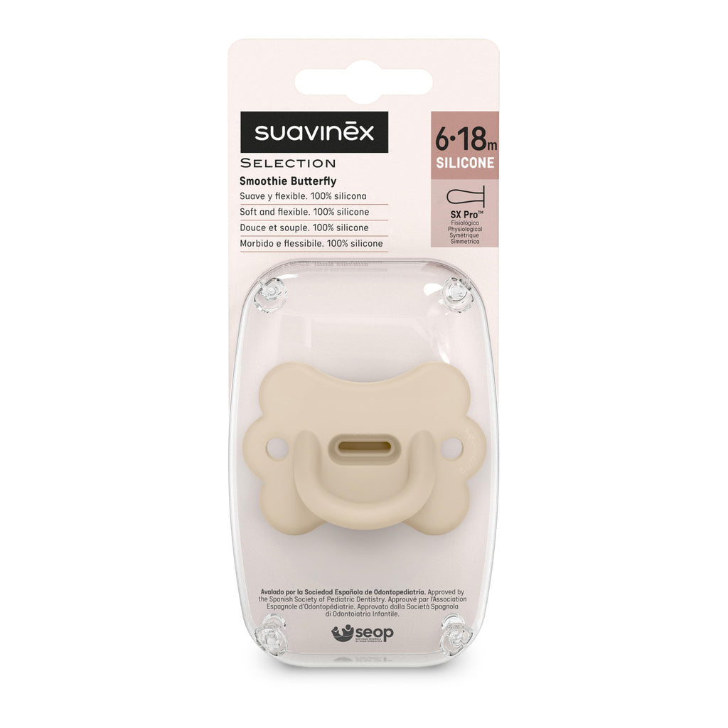 Color Essence SX PRO Silicone Butterfly Baby Pacifier 1Pk, Made with 100% Soft Silicone, Baby Essentials Perfect for Breastfeeding Babies, Designed in Spain, 6-18 Mths, Irish Cream