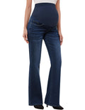 GLAMIX Women's Stretch Maternity Bootcut Jeans with Pockets Over The Belly Bell Bottoms Flare Denim Pants Pregnancy Clothes(Vintage Blue, M)