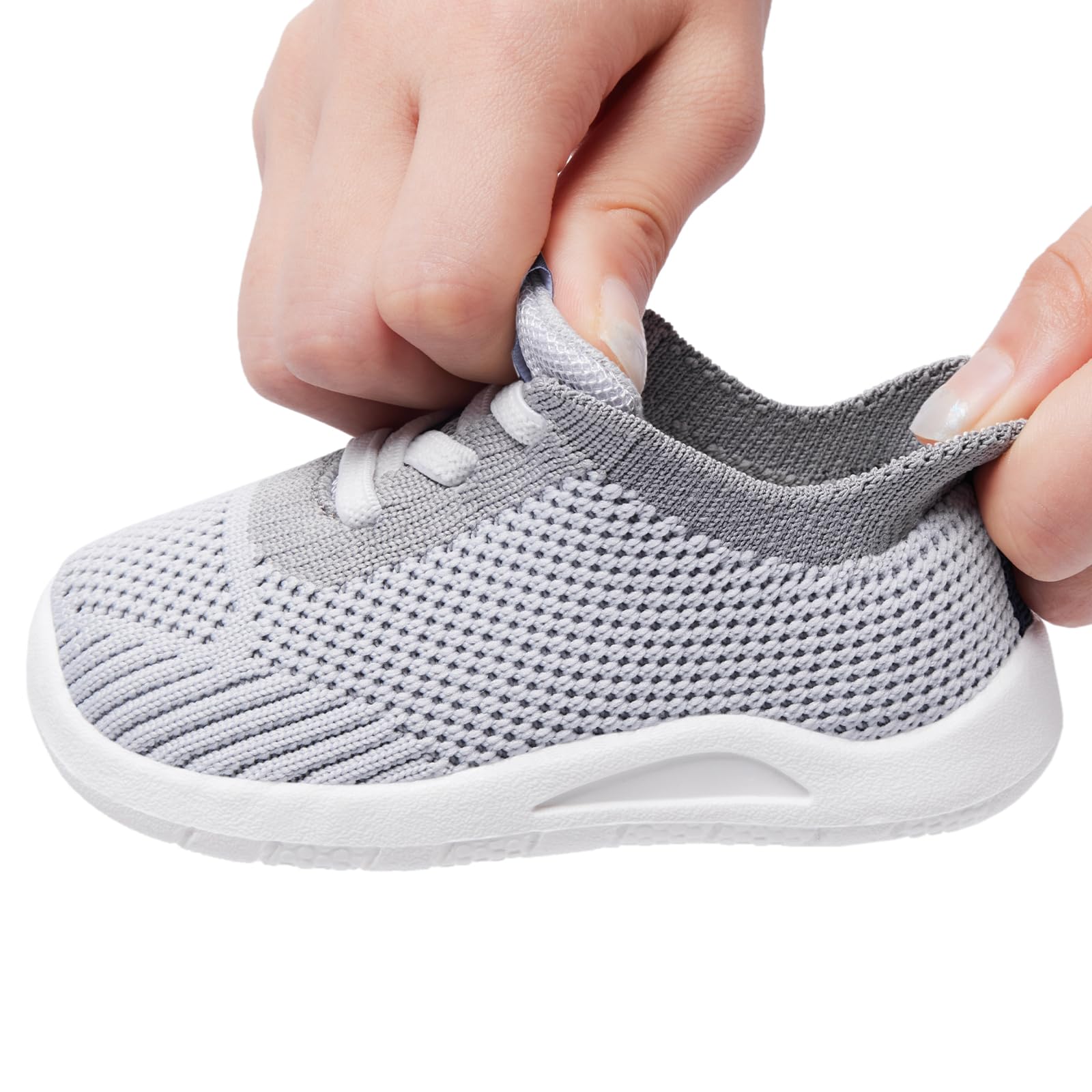 MORENDL Toddler Shoes Baby Walking Sock Shoes Infant Sneakers Boy Girl Barefoot Tennis Shoe Non-Slip Brethable Silver Grey 15-18 Months
