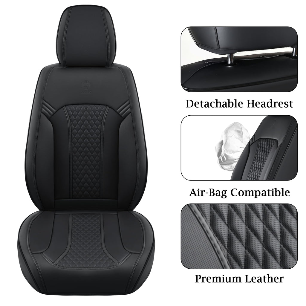 Doogo Seat Covers Full Set, Leather Car Seat Covers Luxury Waterproof Truck Seat Covers Driver Seat Cover Universal Fit Most Cars Trucks SUVs-Black