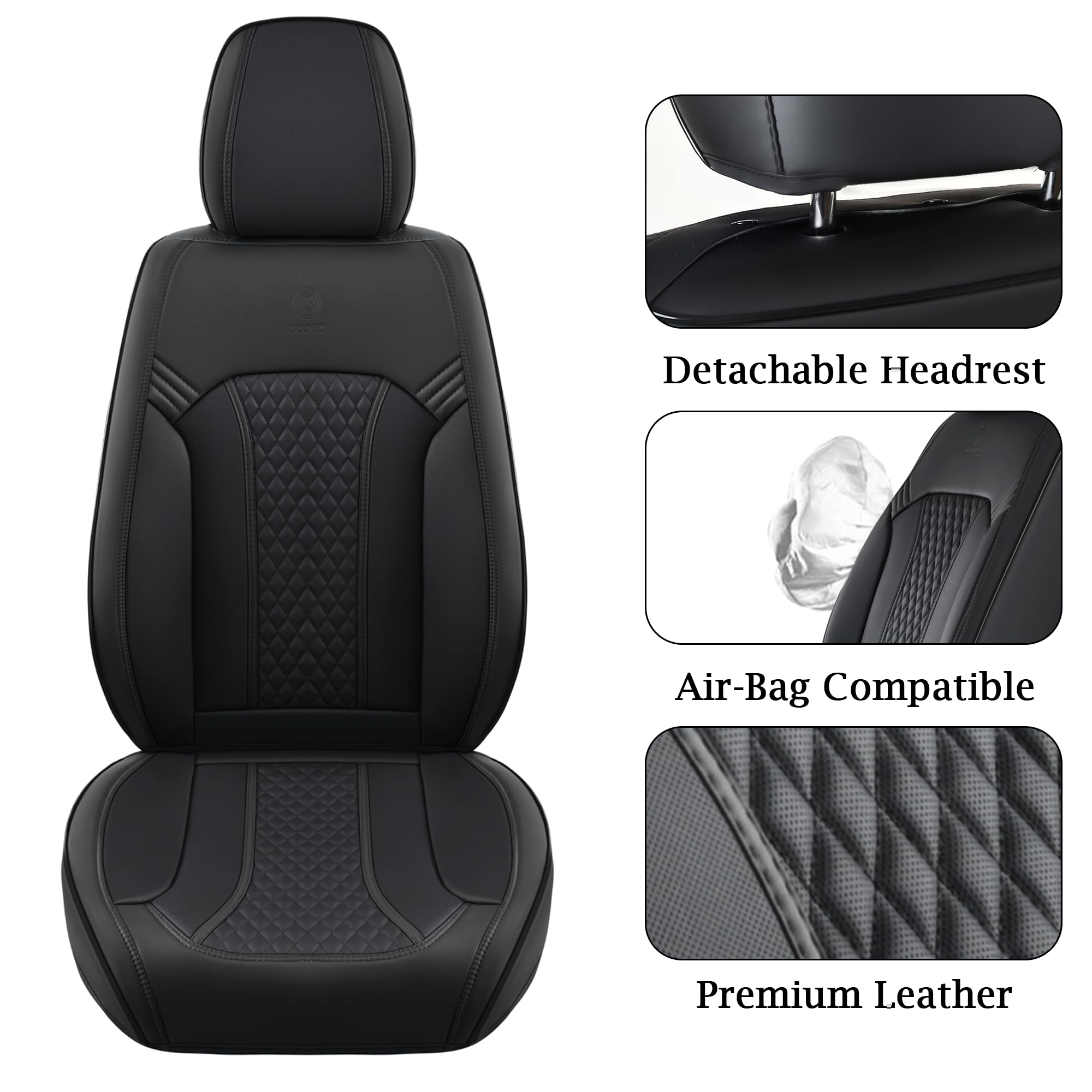 Doogo Seat Covers Full Set, Leather Car Seat Covers Luxury Waterproof Truck Seat Covers Driver Seat Cover Universal Fit Most Cars Trucks SUVs-Black