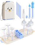 Travel Bottle Cleaner kit, 7in1 Baby Travel Gear Silicone Travel Bottle Brush Set Nipple Drying Rack, Straw Breast Pump Cleaning Soap Dispenser Organizer Case Mon Gift (Blue)