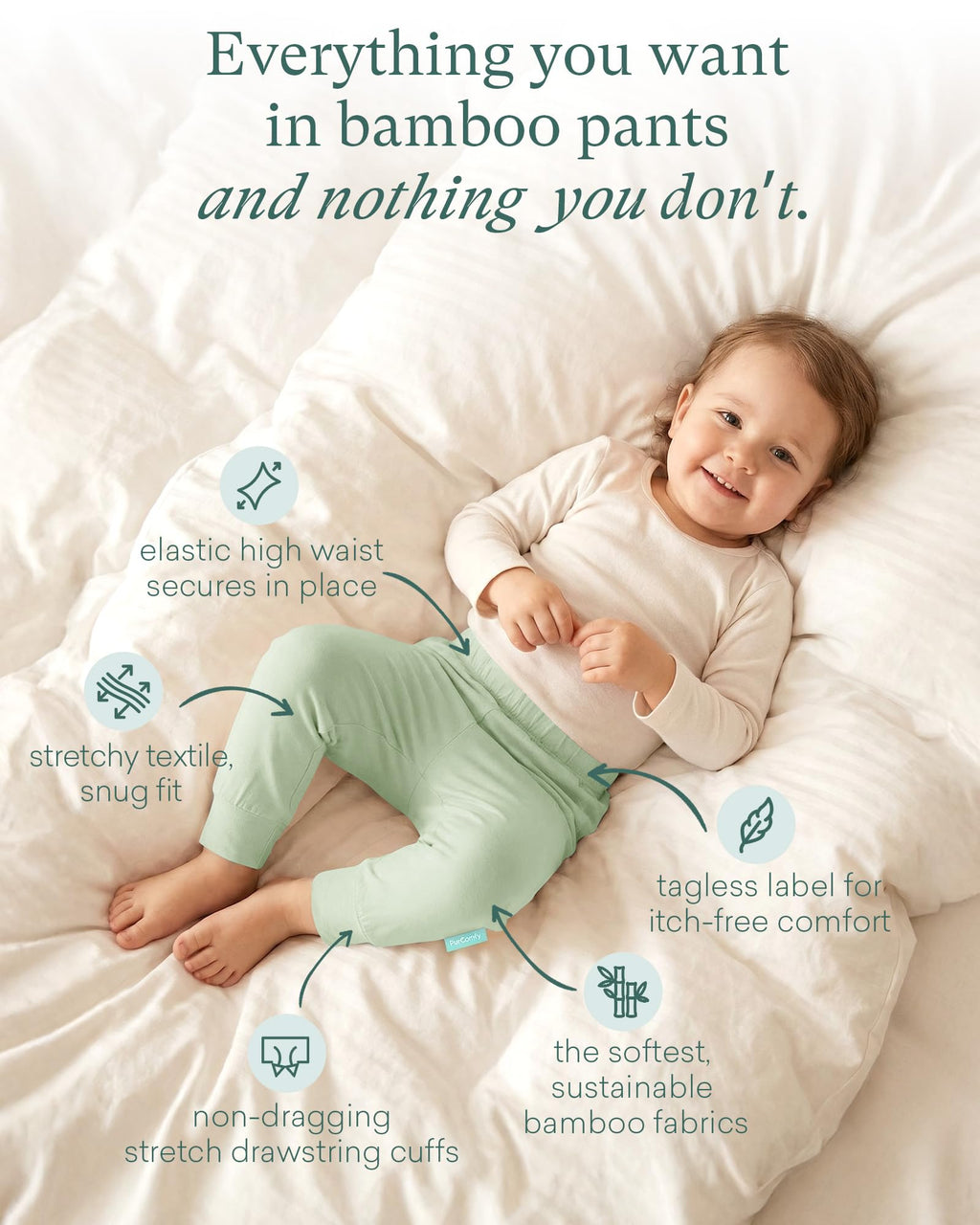 PurComfy Bamboo Viscose Baby Pants, Unisex 0-3 Months, 2-Pack
