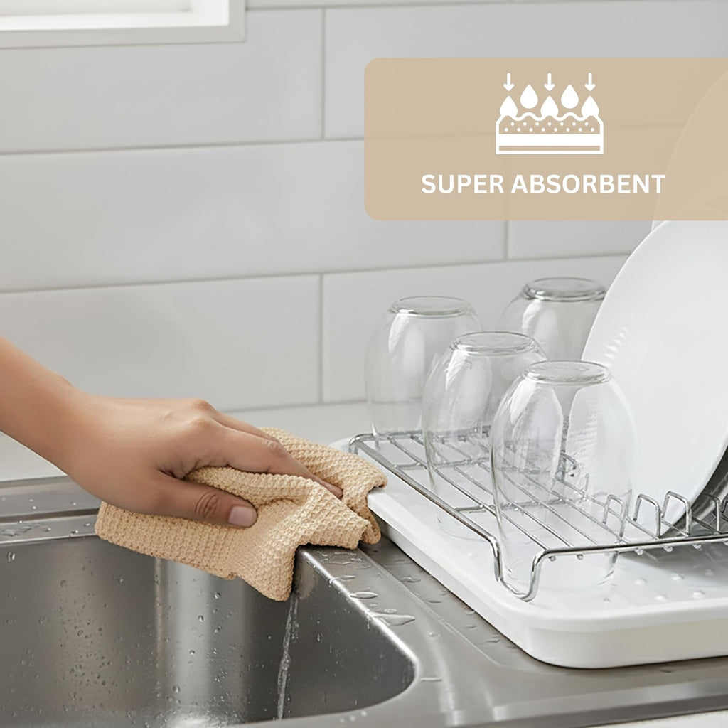 PurpleEssences Dish Cloths and Dish Rags - 6 Pack Waffle Weave Solid Kitchen Dish Wash Cloths, 100% Cotton, 12x12 Inches, Ultra Soft Absorbent Quick Drying - Spring Easter Summer - Beige