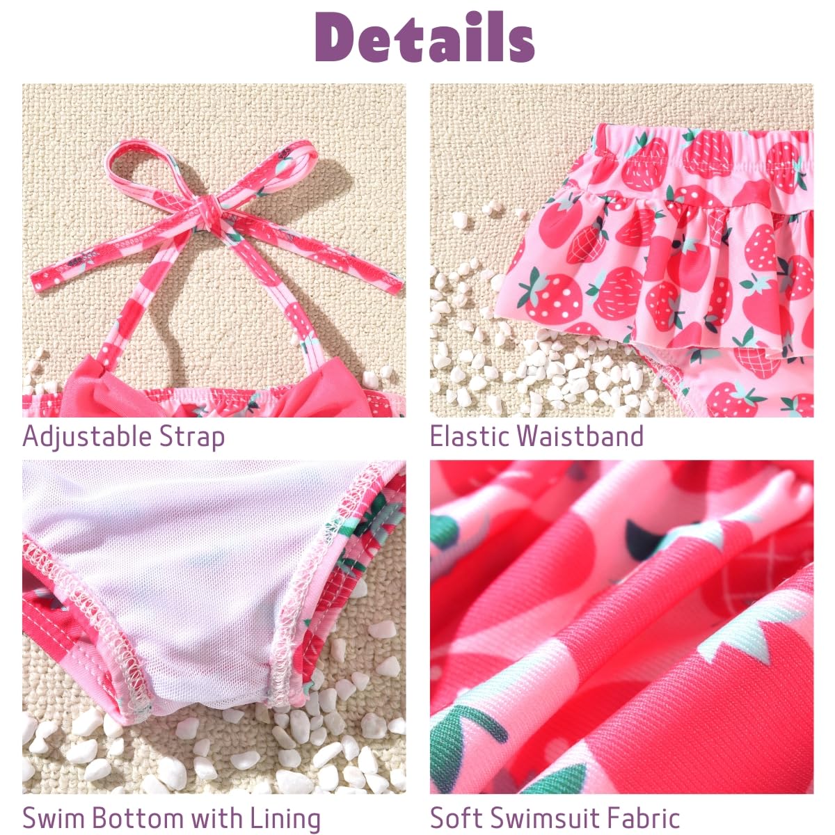 18-24 Months Infant Baby Girls Swimsuit Strawberry Bikini Two Pieces Bathing Suit Swimwear Summer Swimming Beach Set