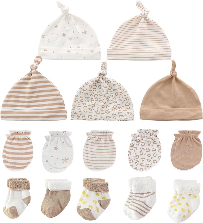 Newborn Baby Boy Girl Caps Mittens Socks Set Cotton Baby Essentials Accessories (Hats+Gloves+Socks)