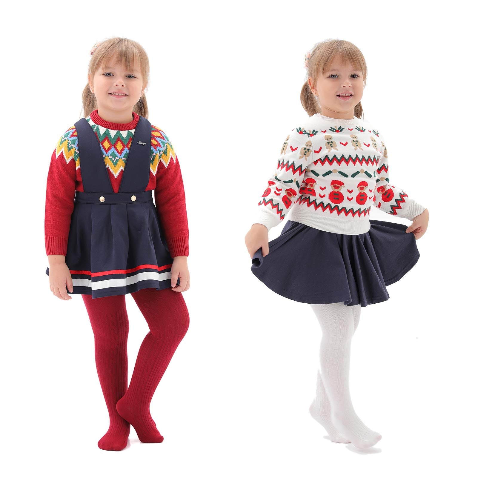 EPEIUS Infant Girl Tights Baby Girl Seamless Cable Knit Leggings Solid Cotton Stockings Footed Pants for 6-12 Months 3 Pair Pack,White/Dark Grey/Burgundy