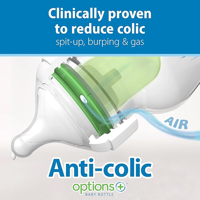 Dr. Brown's Natural Flow Anti-Colic Options+Wide-Neck Baby Bottle, 5 oz/150 mL, Level 1 Nipple, 1-Pack, 0m+