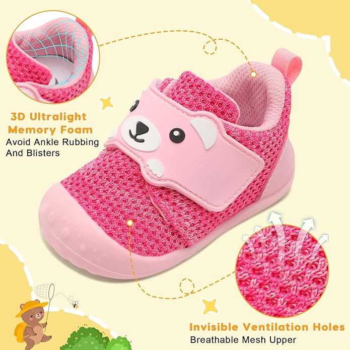 FEETCITY Baby Walking Shoes Wide Baby Shoes Boys Girls Infant Sneakers Crib Shoes Breathable Toddler Barefoot Shoes Slip On Shoes