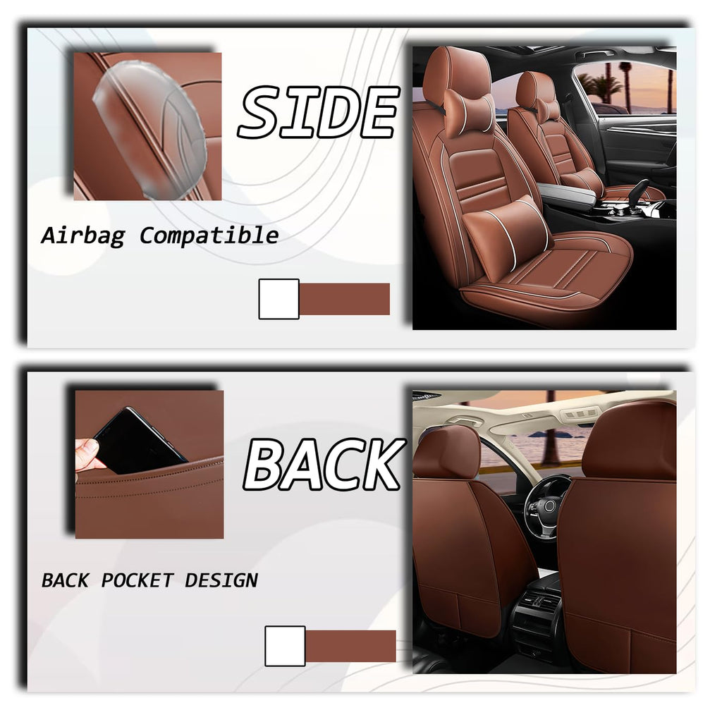 PACKMACH Car Seat Covers for Honda Accord 2003-2025 | 5-Seats Seat Covers, Waterproof Seat Protectors, Automotive Seat Covers (Full Set with Pillow,Coffee)