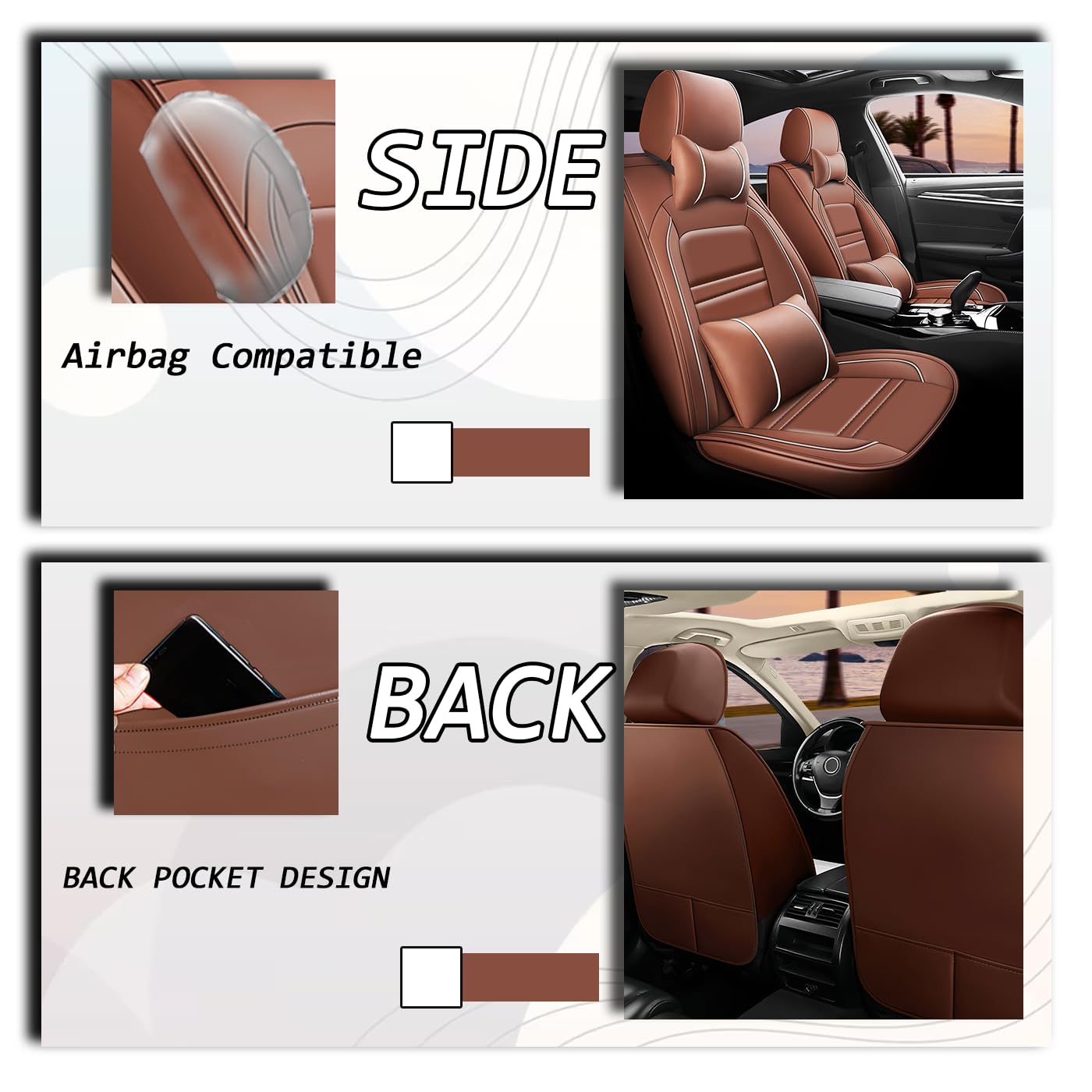 PACKMACH Car Seat Covers for Honda Accord 2003-2025 | 5-Seats Seat Covers, Waterproof Seat Protectors, Automotive Seat Covers (Full Set with Pillow,Coffee)