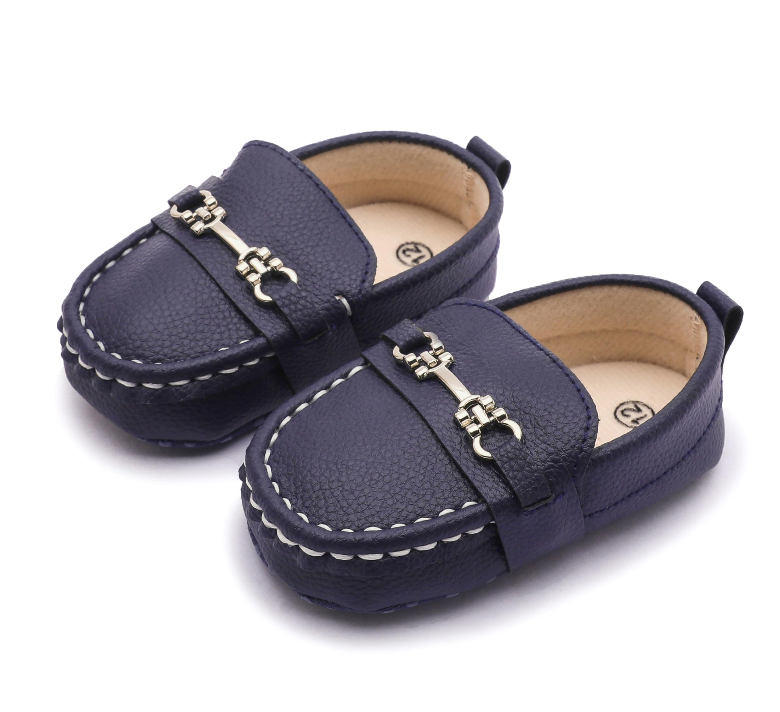 LONSOEN Infant Shoes Boys Loafers Baby Girls Crib Moccasins Classic Synthetic Leather Wedding Dress Shoes,BAY209 Deep Blue 0-6 Months