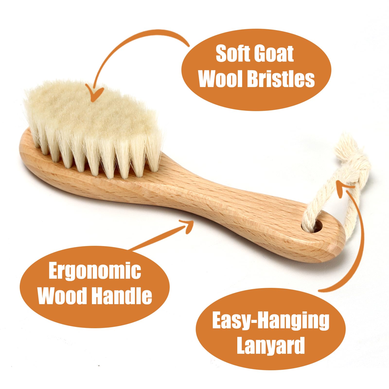 Wooden Baby Hair Brush and Comb Set, 2Pcs Natural Soft Goat Bristles Brush with Baby Shower Scrubber Perfect Scalp Grooming Product for Newborn, Toddler, Infant (Pink)
