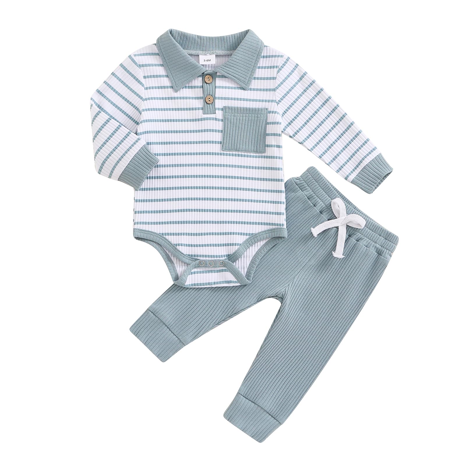 MA&BABY Newborn Baby Boy Clothes Ribbed Knit Long Sleeve Romper Pants Set