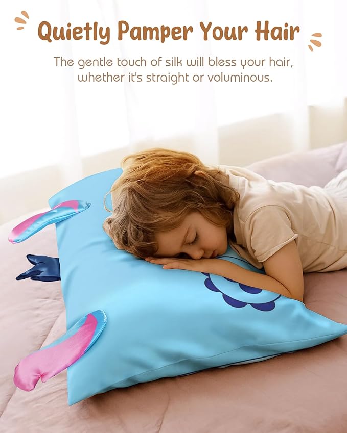 Toddler Pillowcases 13"x18" for Kids - Cute Cartoon Soft Breathable Silk Pillow Cases for Hair and Skin with Hidden Zipper for Girls Fun Kawaii Design for Bedding, Heart Blue