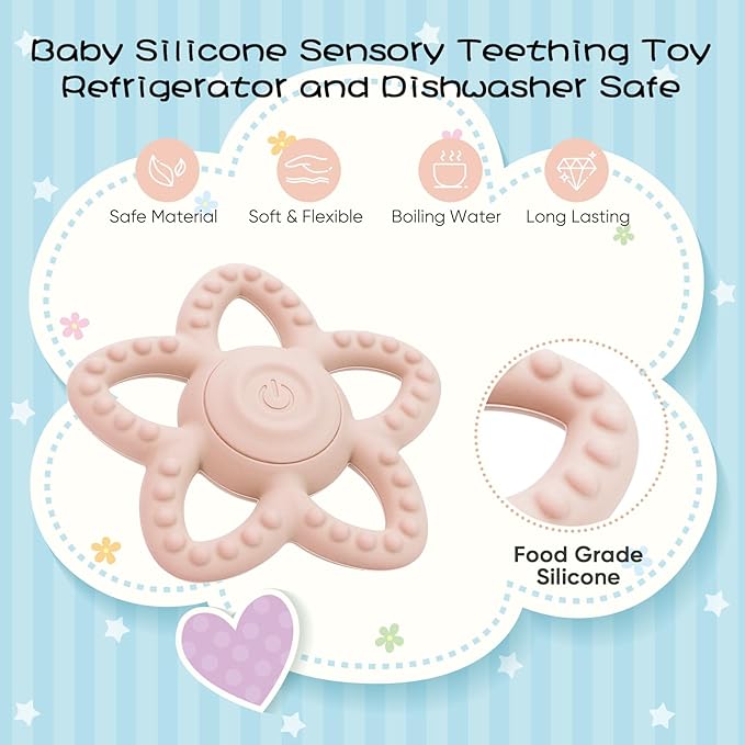 Vibrating Sensory Chew Toy, Teether Teething Toys for Baby 6-18 Months, Sensory Toys for Kids with Autism&Toddler Travel Essential - 3X Vibration Settings, Gifts for Boys Girls